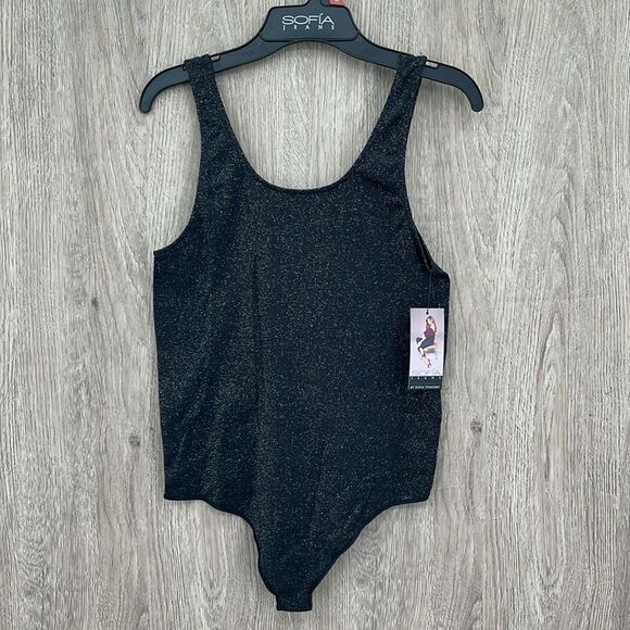 Sofia Jeans Women's Seamless Lurex Thread Scoop Neck Bodysuit, Size M - Picture 1 of 8